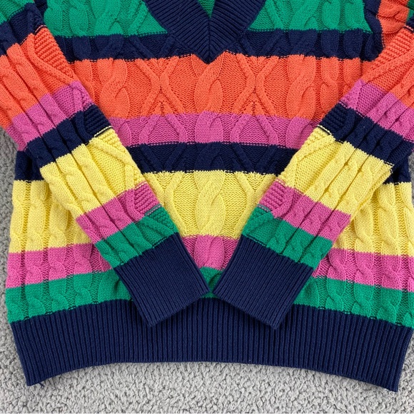 St John's Bay Rainbow Stripe Cable Knit V-Neck Sweater  |  Size:  L - Picture 5 of 13